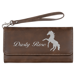 7 1/2" x 4" Rustic/Silver Laserable Leatherette Wallet with Strap