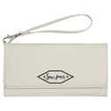 White 7 1/2" x 4" Laserable Leatherette Wallet with Strap