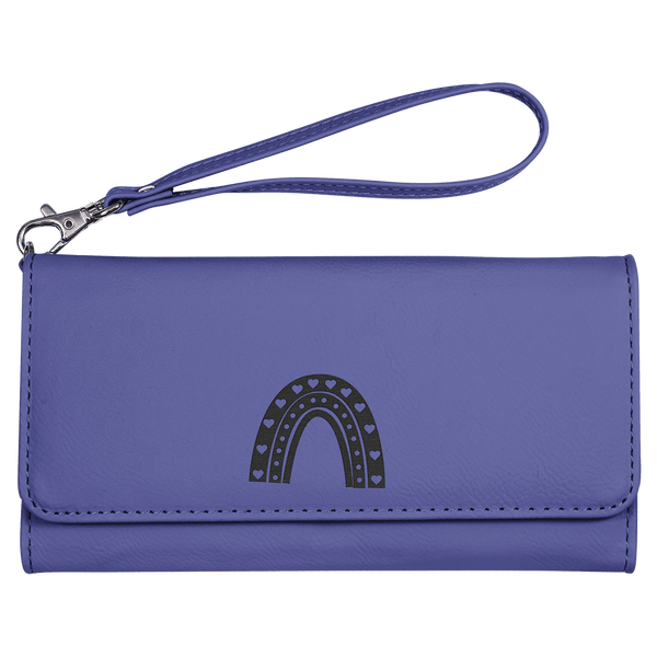 Purple 7 1/2" x 4" Laserable Leatherette Wallet with Strap