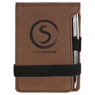 Dark Brown 3 1/4" x 4 3/4" Laserable Leatherette Mini Notepad with Pen