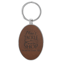 Dark Brown 3" x 1 3/4" Laserable Leatherette/Metal Oval Keychain