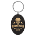 Black/Gold 3" x 1 3/4" Laserable Leatherette/Metal Oval Keychain