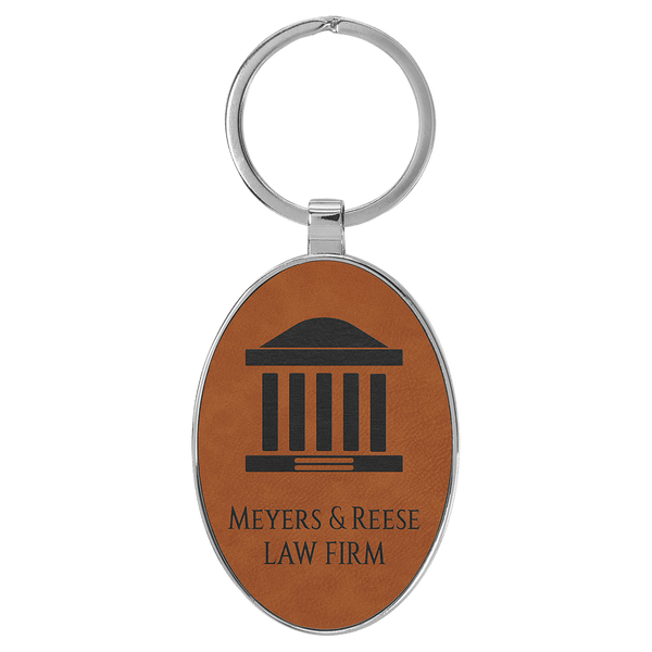 Rawhide 3" x 1 3/4" Laserable Leatherette/Metal Oval Keychain