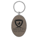 Gray 3" x 1 3/4" Laserable Leatherette/Metal Oval Keychain