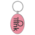 Pink 3" x 1 3/4" Laserable Leatherette/Metal Oval Keychain