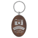 Rustic/Silver 3" x 1 3/4" Laserable Leatherette/Metal Oval Keychain