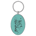 Teal 3" x 1 3/4" Laserable Leatherette/Metal Oval Keychain