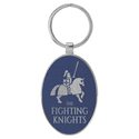 Blue/Silver 3" x 1 3/4" Laserable Leatherette/Metal Oval Keychain