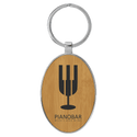 Bamboo 3" x 1 3/4" Laserable Leatherette/Metal Oval Keychain