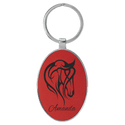Red 3" x 1 3/4" Laserable Leatherette/Metal Oval Keychain