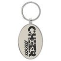 White/Black 3" x 1 3/4" Laserable Leatherette/Metal Oval Keychain