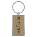 Light Brown 2 3/4" x 1 1/4" Laserable Leatherette/Metal Rectangle Keychain