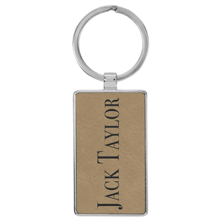 Light Brown 2 3/4" x 1 1/4" Laserable Leatherette/Metal Rectangle Keychain