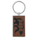 Dark Brown 2 3/4" x 1 1/4" Laserable Leatherette/Metal Rectangle Keychain