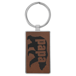 Dark Brown 2 3/4" x 1 1/4" Laserable Leatherette/Metal Rectangle Keychain