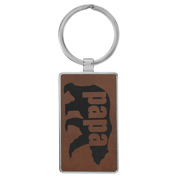 Dark Brown 2 3/4" x 1 1/4" Laserable Leatherette/Metal Rectangle Keychain