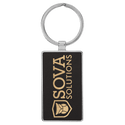 Black/Gold 2 3/4" x 1 1/4" Laserable Leatherette/Metal Rectangle Keychain