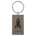 Gray 2 3/4" x 1 1/4" Laserable Leatherette/Metal Rectangle Keychain