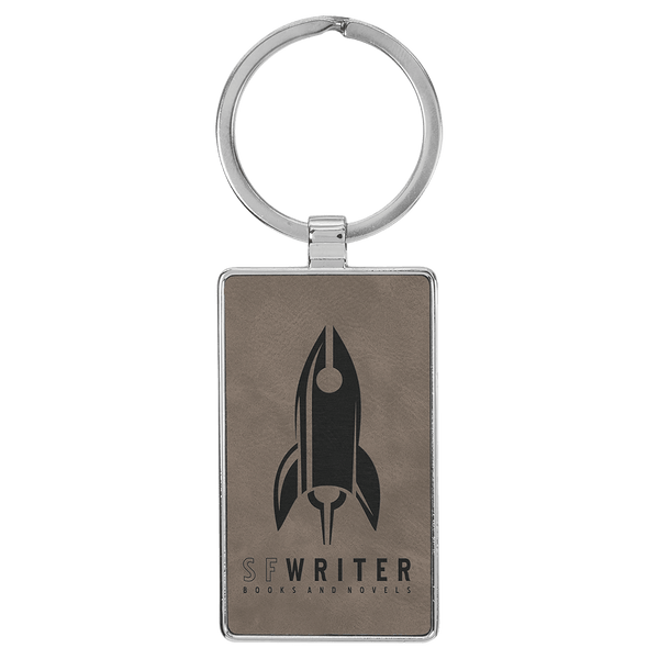 Gray 2 3/4" x 1 1/4" Laserable Leatherette/Metal Rectangle Keychain