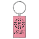 Pink 2 3/4" x 1 1/4" Laserable Leatherette/Metal Rectangle Keychain
