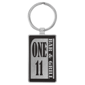 Black/Silver 2 3/4" x 1 1/4" Laserable Leatherette/Metal Rectangle Keychain