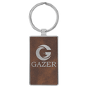 Rustic/Silver 2 3/4" x 1 1/4" Laserable Leatherette/Metal Rectangle Keychain