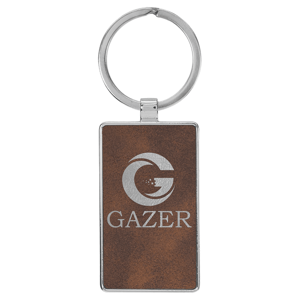 Rustic/Silver 2 3/4" x 1 1/4" Laserable Leatherette/Metal Rectangle Keychain