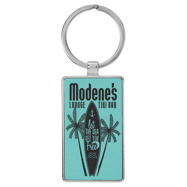 Teal 2 3/4" x 1 1/4" Laserable Leatherette/Metal Rectangle Keychain