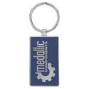 Blue/Silver 2 3/4" x 1 1/4" Laserable Leatherette/Metal Rectangle Keychain