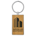 Bamboo 2 3/4" x 1 1/4" Laserable Leatherette/Metal Rectangle Keychain