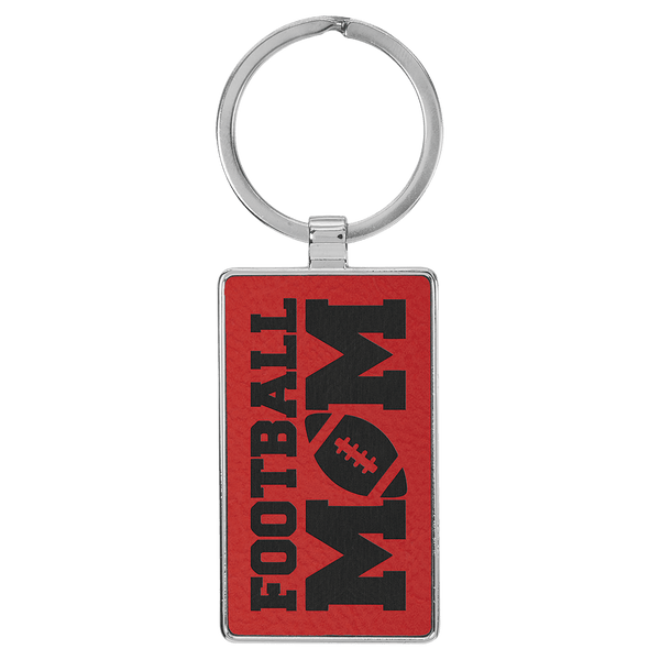 Red 2 3/4" x 1 1/4" Laserable Leatherette/Metal Rectangle Keychain