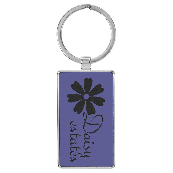 Purple 2 3/4" x 1 1/4" Laserable Leatherette/Metal Rectangle Keychain
