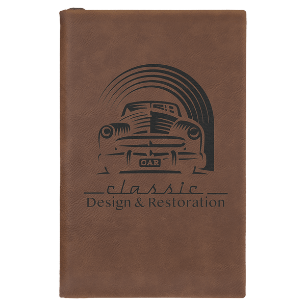 Dark Brown 5 1/4" x 8 1/4" Laserable Leatherette Sketch Book with Unlined Notepad