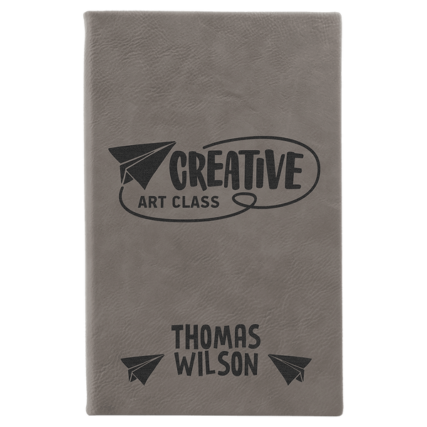 Gray 5 1/4" x 8 1/4" Laserable Leatherette Sketch Book with Unlined Notepad