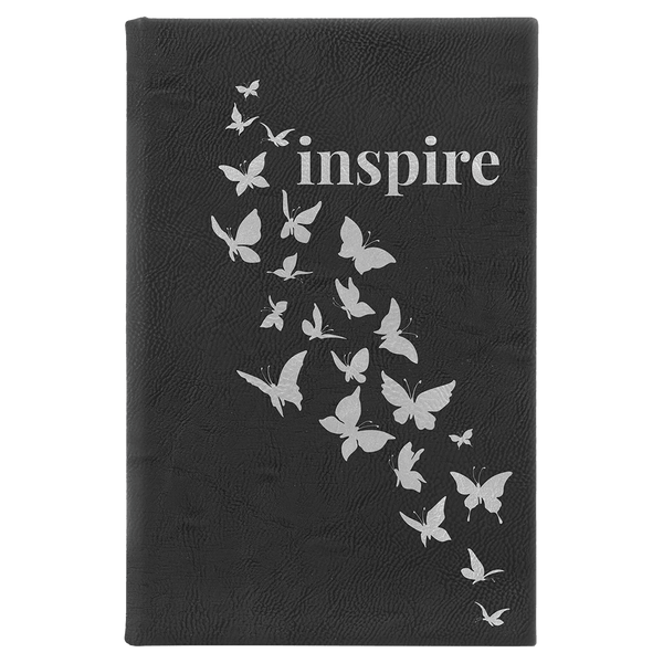 Black/Silver 5 1/4" x 8 1/4" Laserable Leatherette Sketch Book with Unlined Notepad