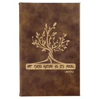 5 1/4" x 8 1/4" Rustic/Gold Laserable Leatherette Sketch Book with Unlined  Notepad