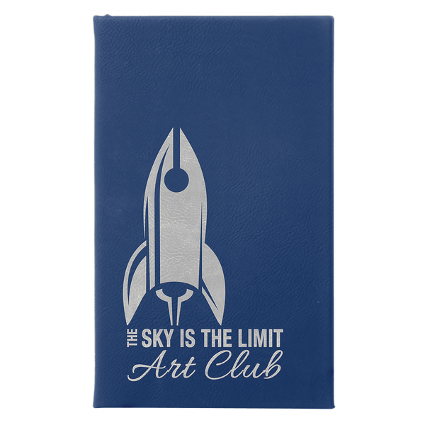 Blue/Silver 5 1/4" x 8 1/4" Laserable Leatherette Sketch Book with Unlined Notepad