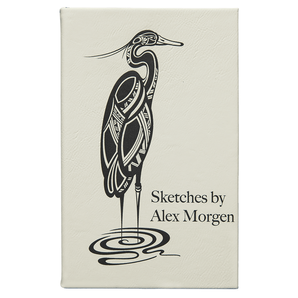White 5 1/4" x 8 1/4" Laserable Leatherette Sketch Book with Unlined Notepad