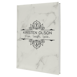 7" x 9 3/4" White Marble Laserable Leatherette Journal with Lined Notepad