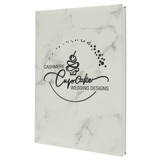 7" x 9 3/4" White Marble Laserable Leatherette Sketch Book with Unlined Notepad