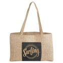 Black/Gold 19" x 12" Burlap Bag with 5" Laserable Leatherette Gusset