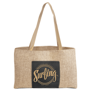 Black/Gold 19" x 12" Burlap Bag with 5" Laserable Leatherette Gusset
