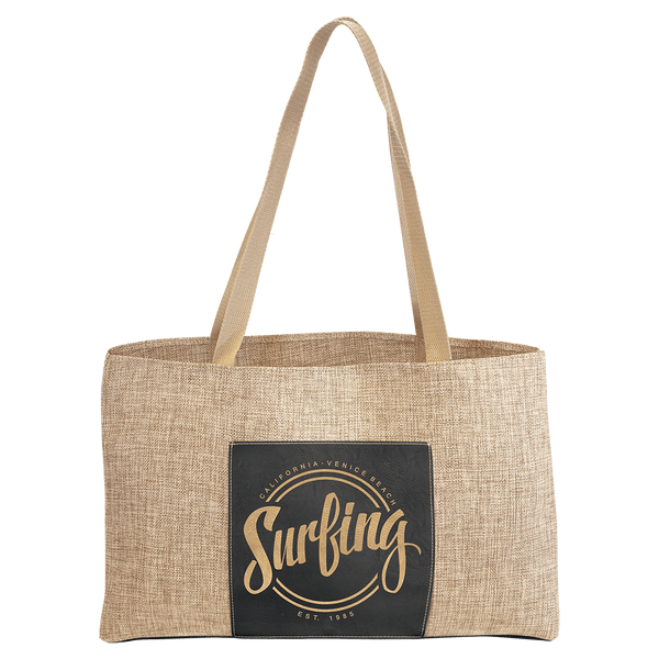 Black/Gold 19" x 12" Burlap Bag with 5" Laserable Leatherette Gusset