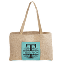 Teal 19" x 12" Burlap Bag with 5" Laserable Leatherette Gusset