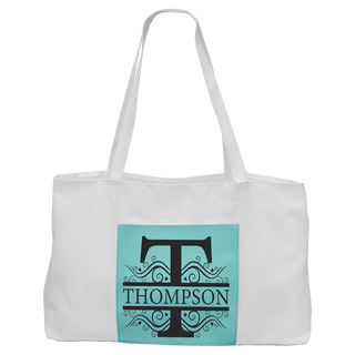 19" x 12" White Bag with 5" Teal Laserable Leatherette Gusset