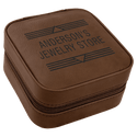 Dark Brown 4" X 4" Laserable Leatherette Travel Jewelry Box with Tan Lining