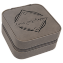 Gray 4" X 4" Laserable Leatherette Travel Jewelry Box with Tan Lining