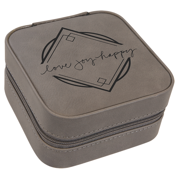 Gray 4" X 4" Laserable Leatherette Travel Jewelry Box with Tan Lining