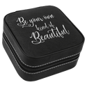Black/Silver 4" X 4" Laserable Leatherette Travel Jewelry Box with Tan Lining