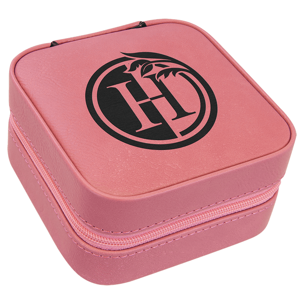 Pink 4" X 4" Laserable Leatherette Travel Jewelry Box with Tan Lining
